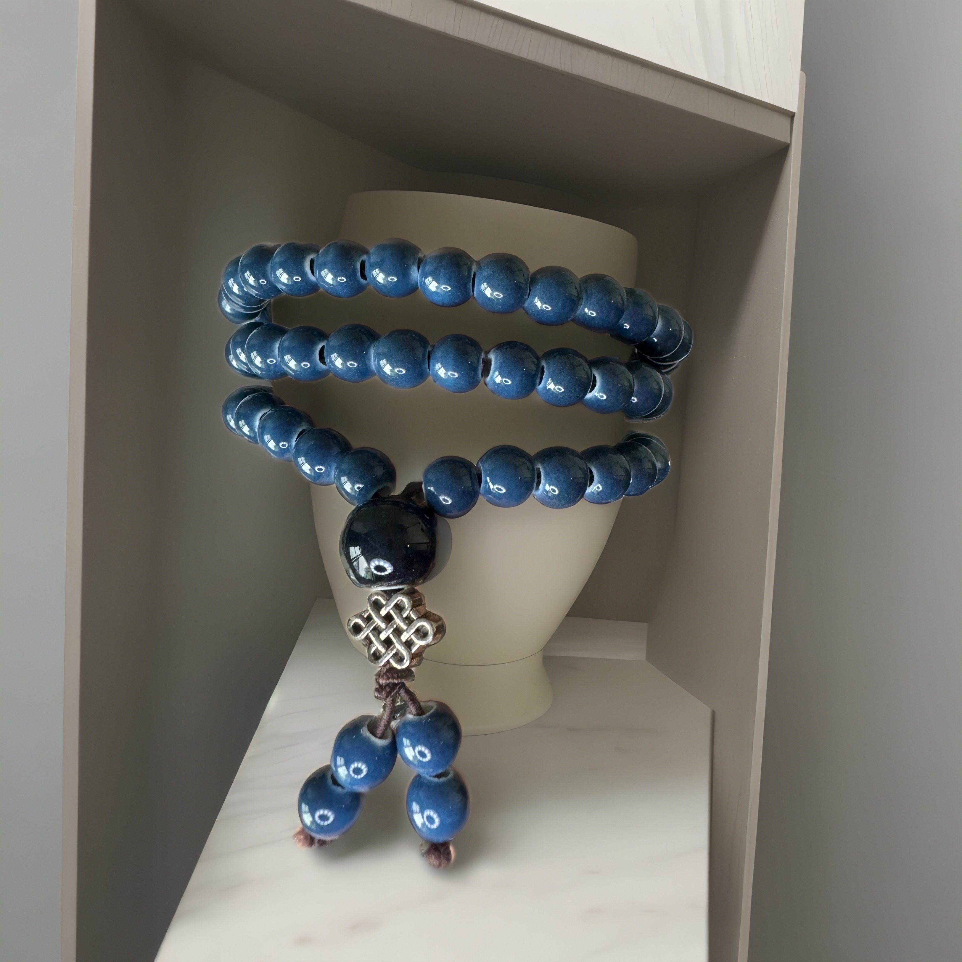 Ceramic bead bracelet, navy blue, sapphire, new chinese style