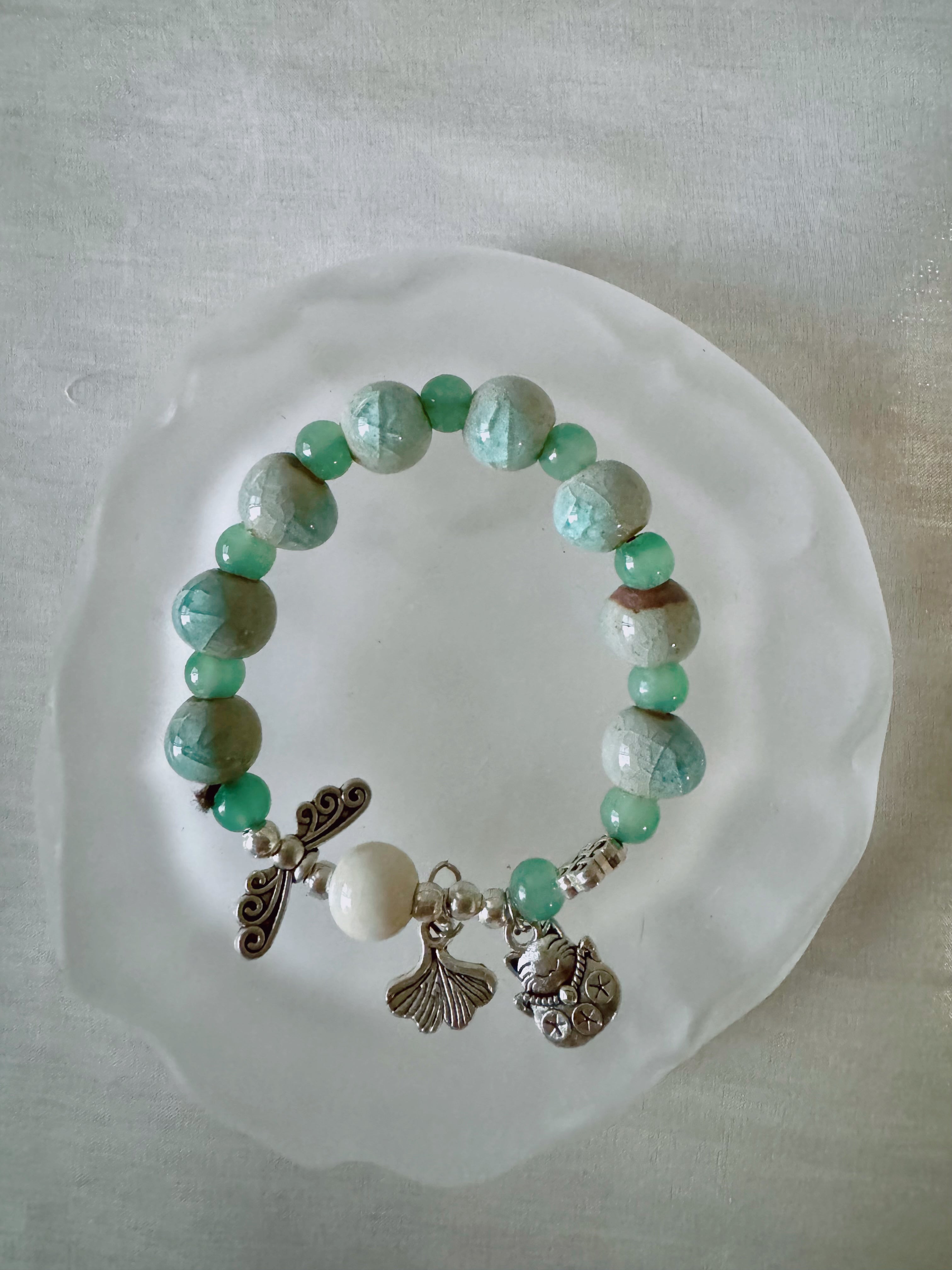 Ceramic bracelet handicrafts, emerald green, natural ice crack pattern