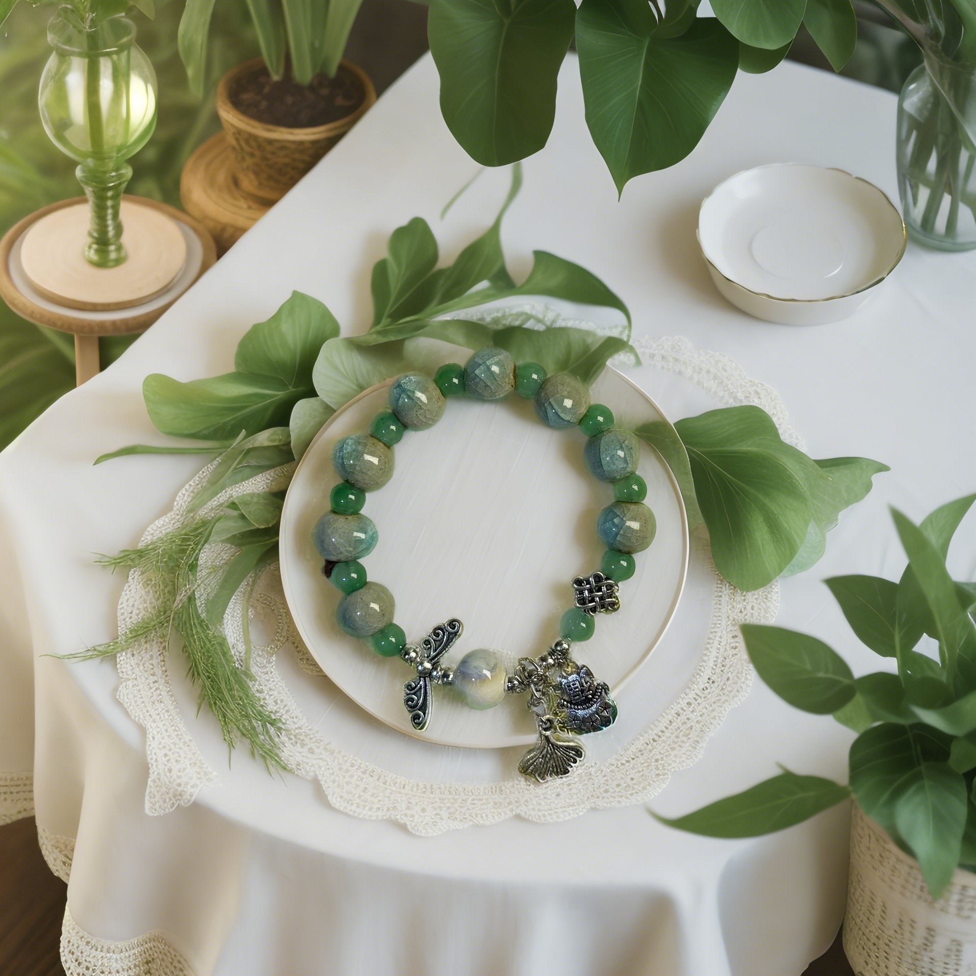 Ceramic bracelet handicrafts, emerald green, natural ice crack pattern