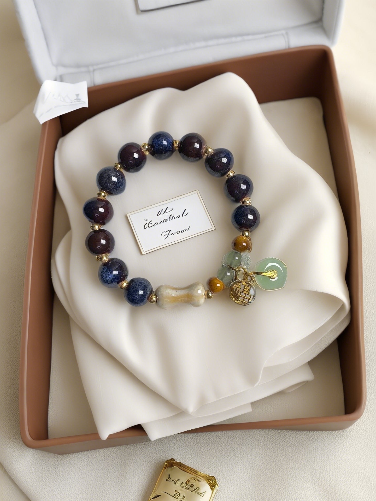 Ceramic bead bracelet, dark blue, blue purple, fortune-enhancing