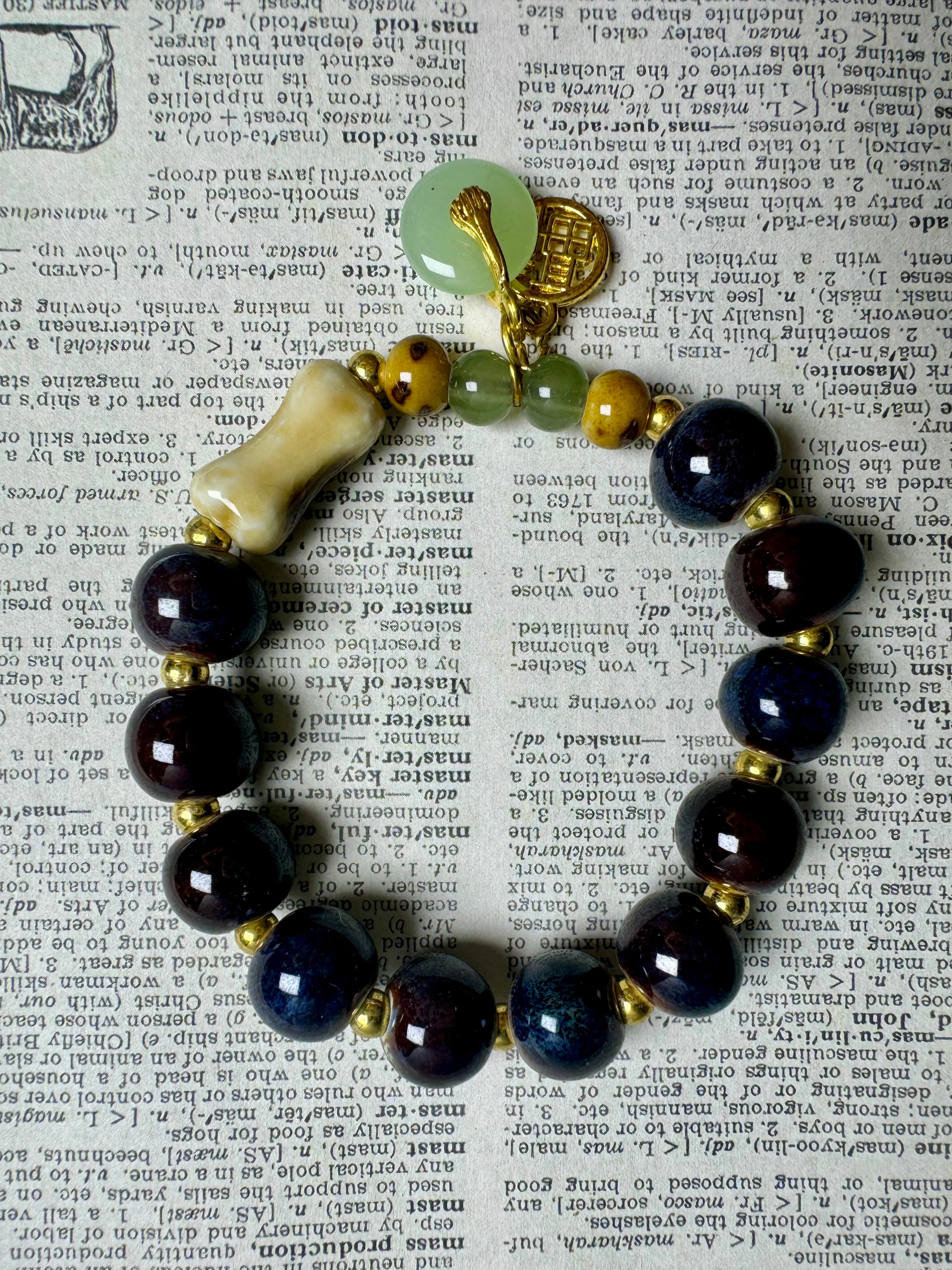 Ceramic bead bracelet, dark blue, blue purple, fortune-enhancing