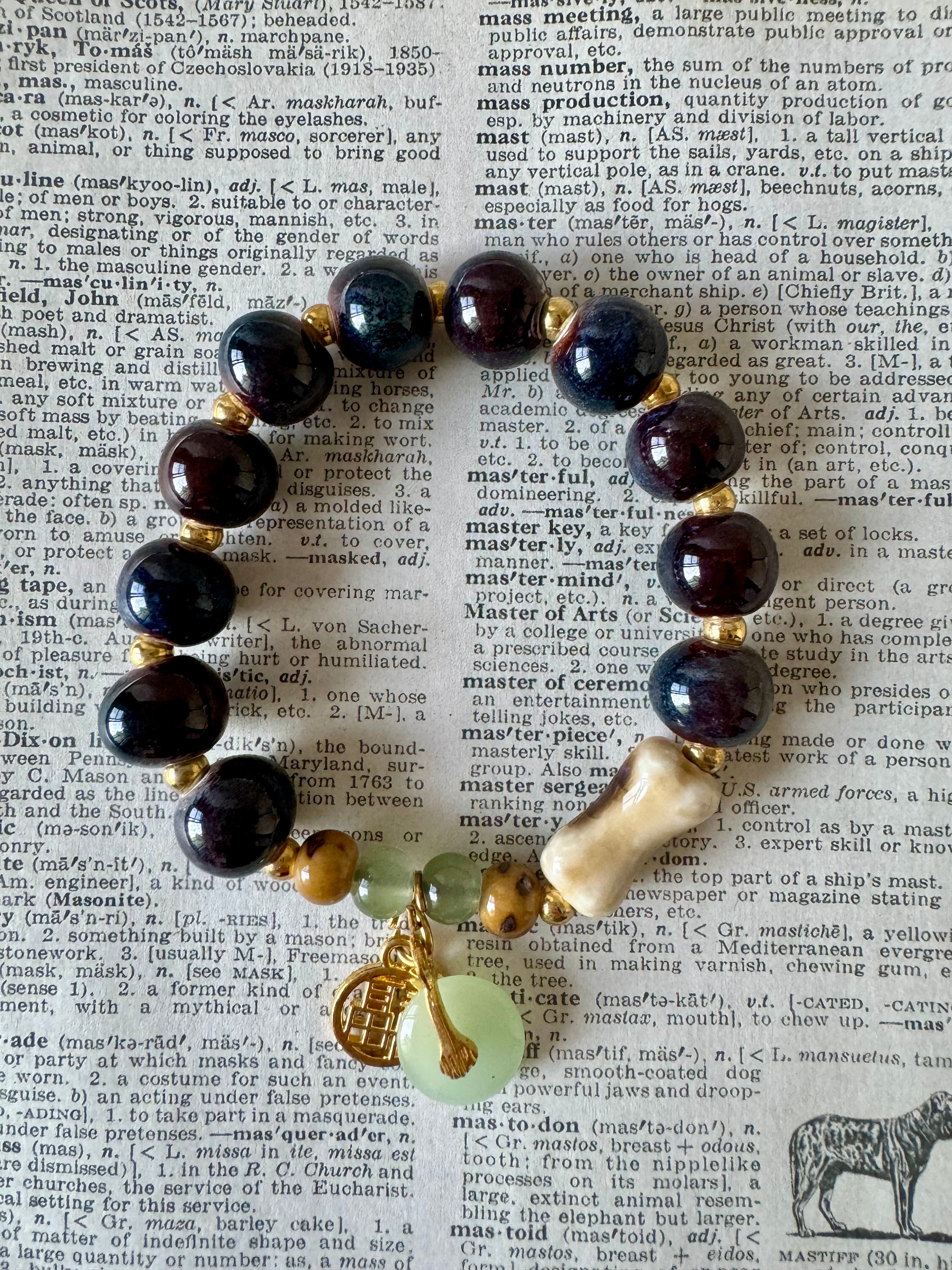 Ceramic bead bracelet, dark blue, blue purple, fortune-enhancing