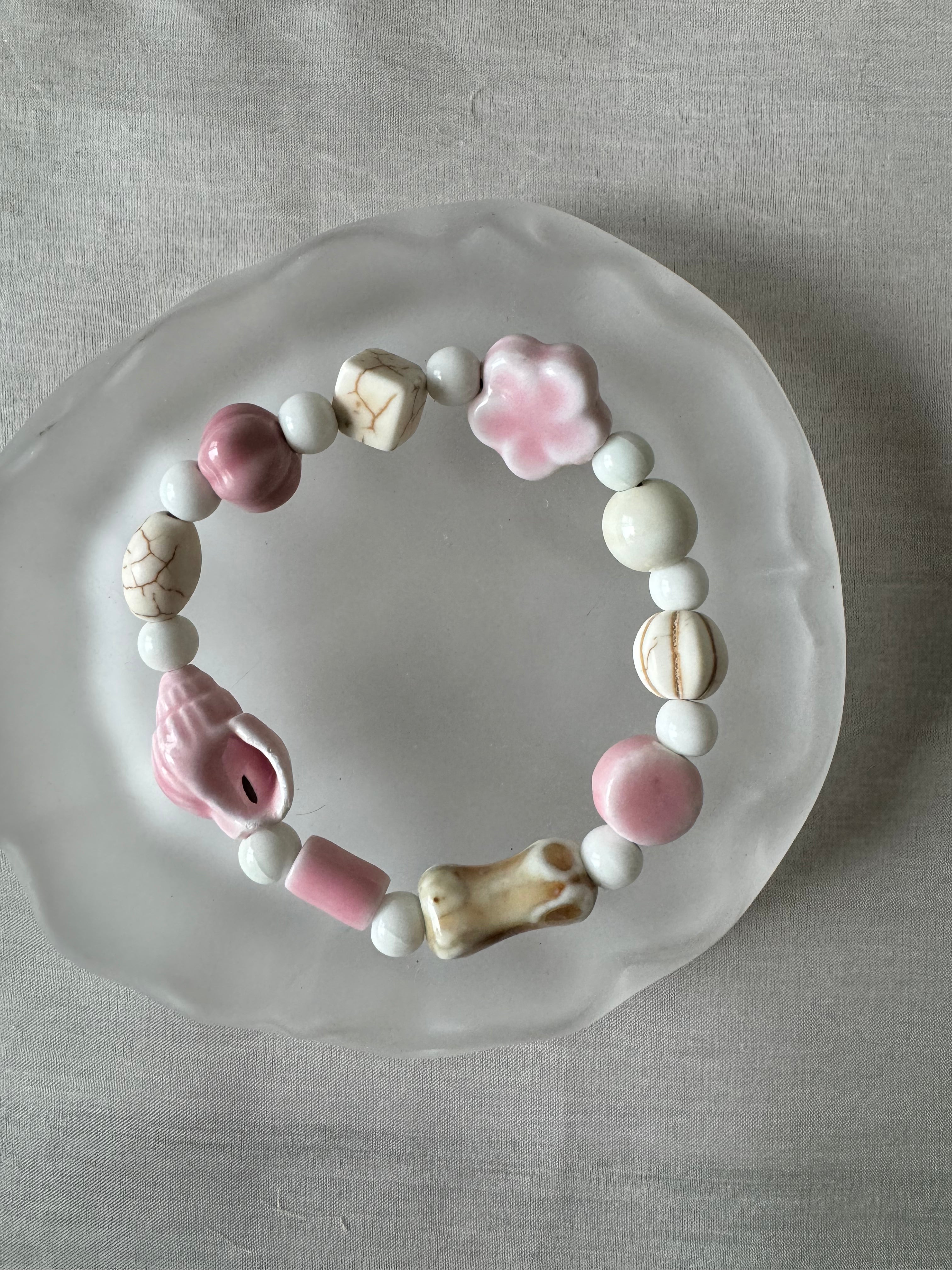 Ceramic bead bracelet, Pink&Petal