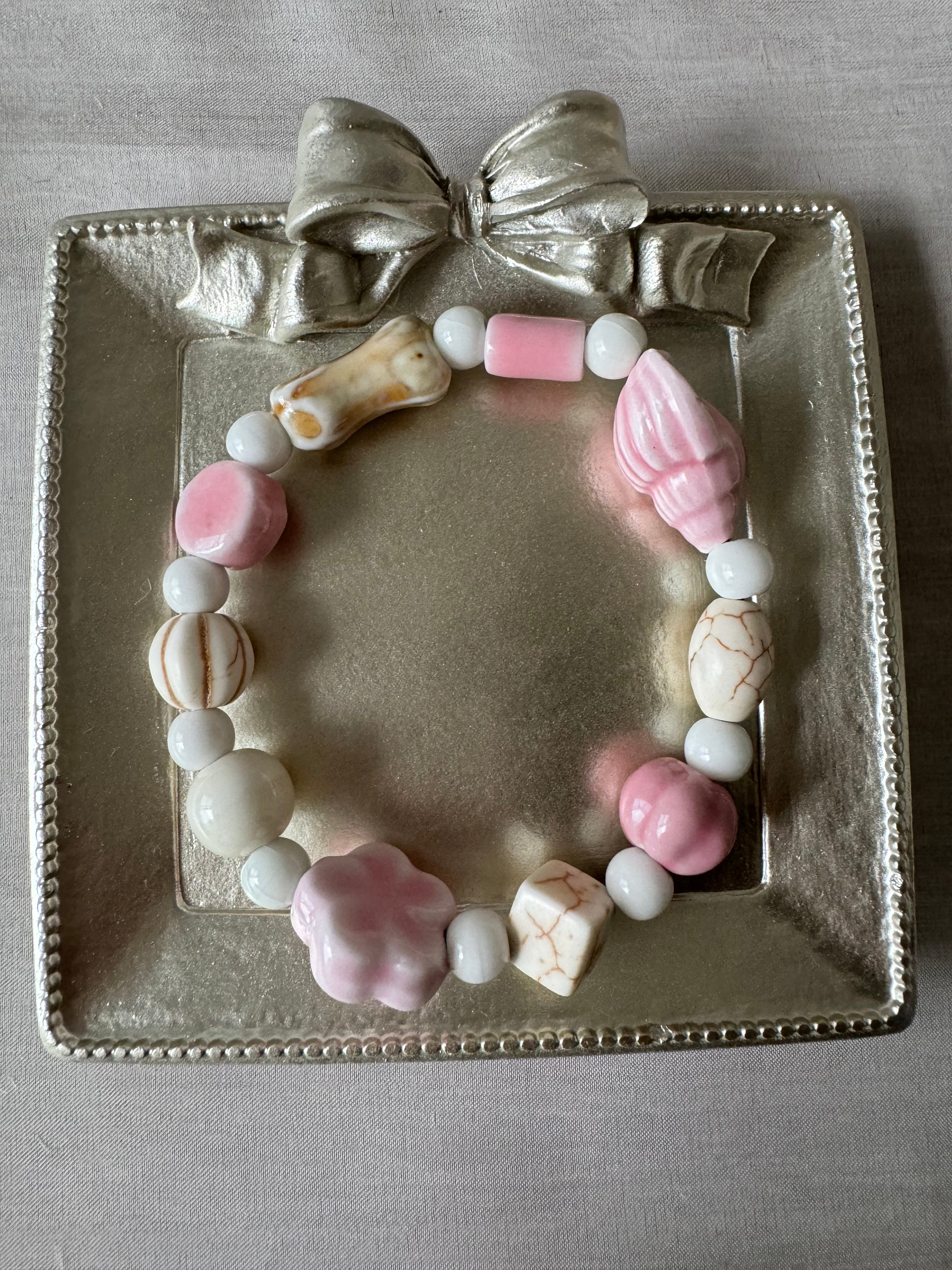 Ceramic bead bracelet, Pink&Petal