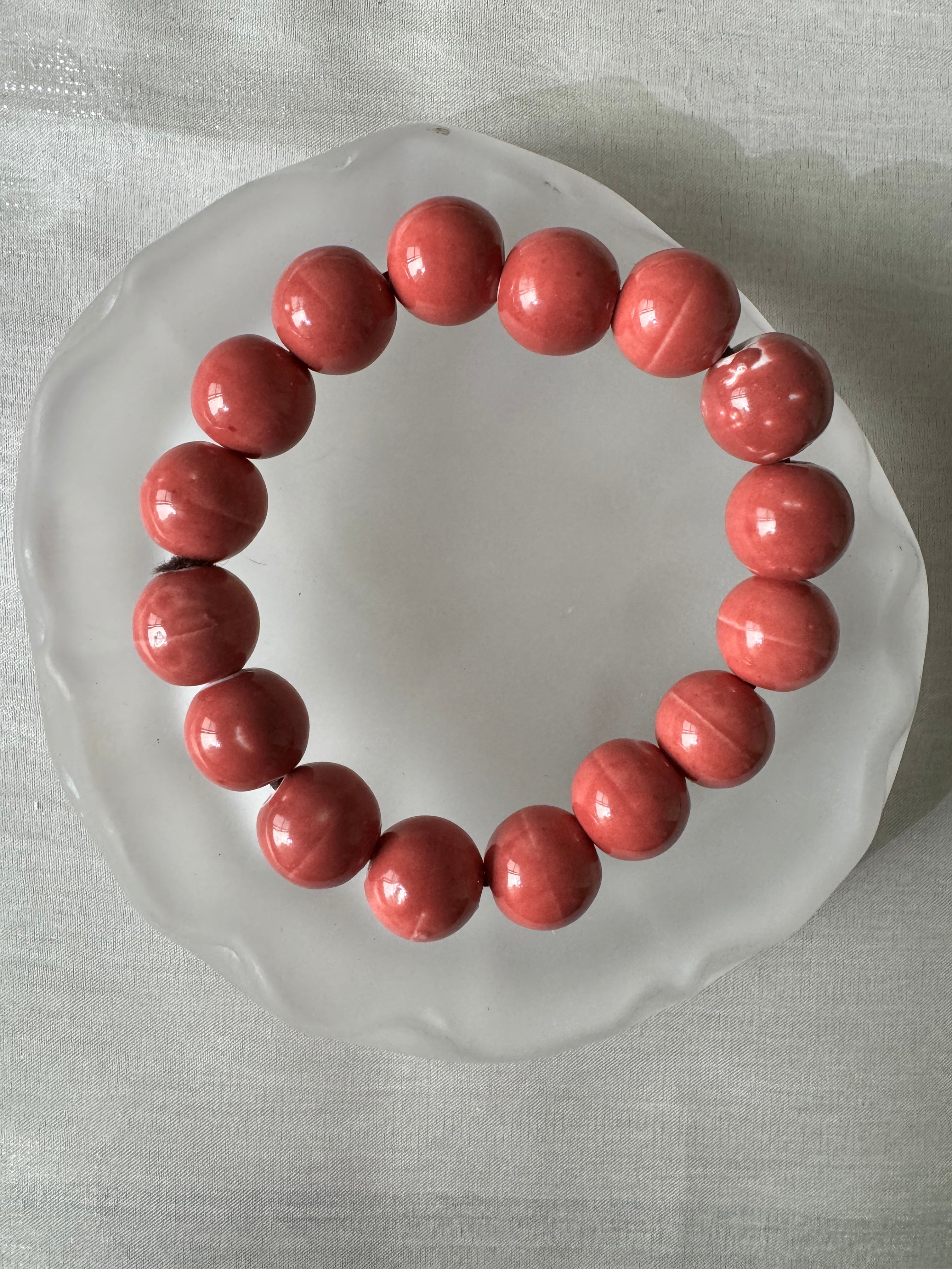 Ceramic bead bracelet, water red, coral red, all ceramic bead, handmade jewelry