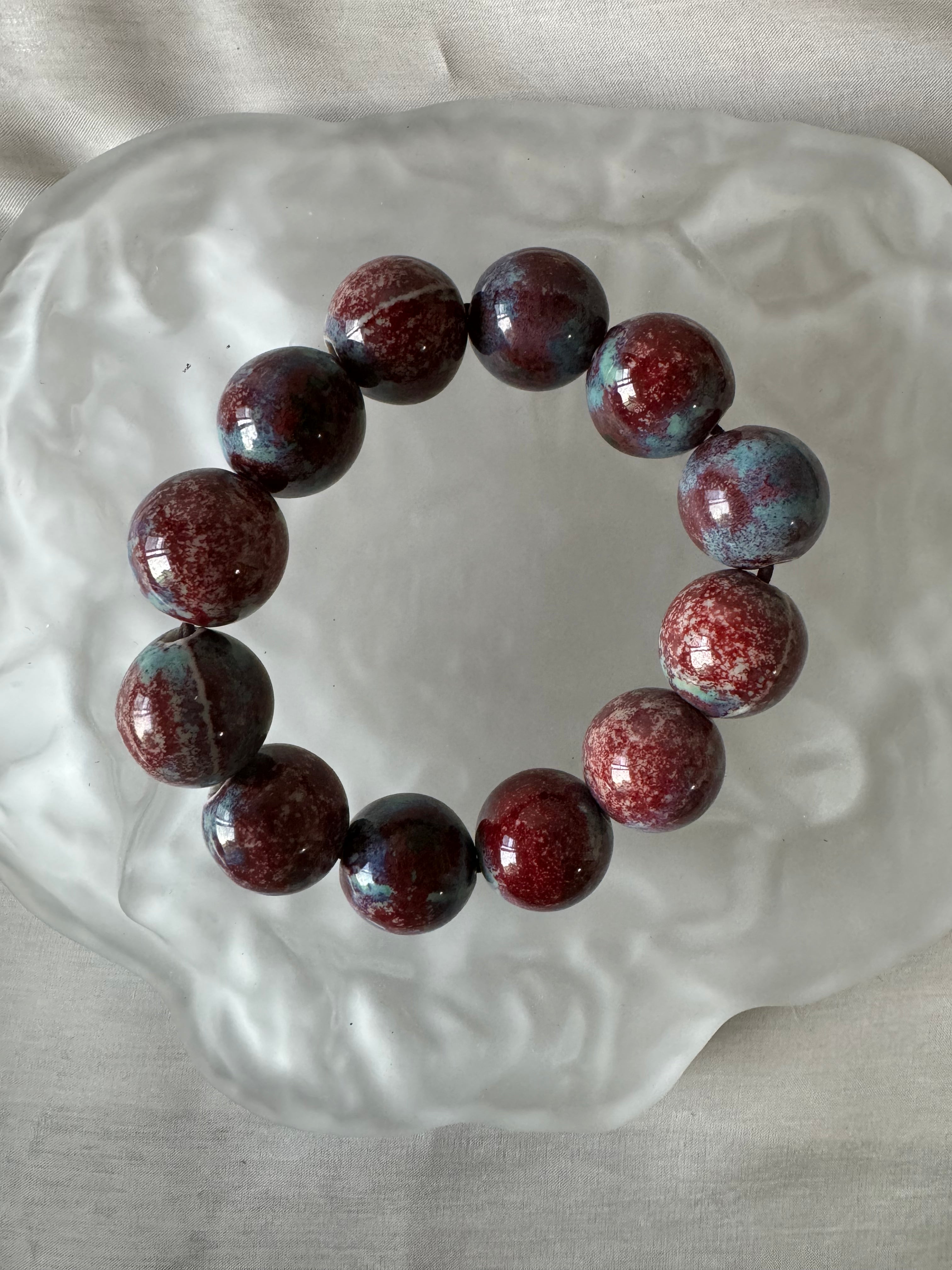 Ceramic bead bracelet, multicolored, fuchsia, red wine, unisex