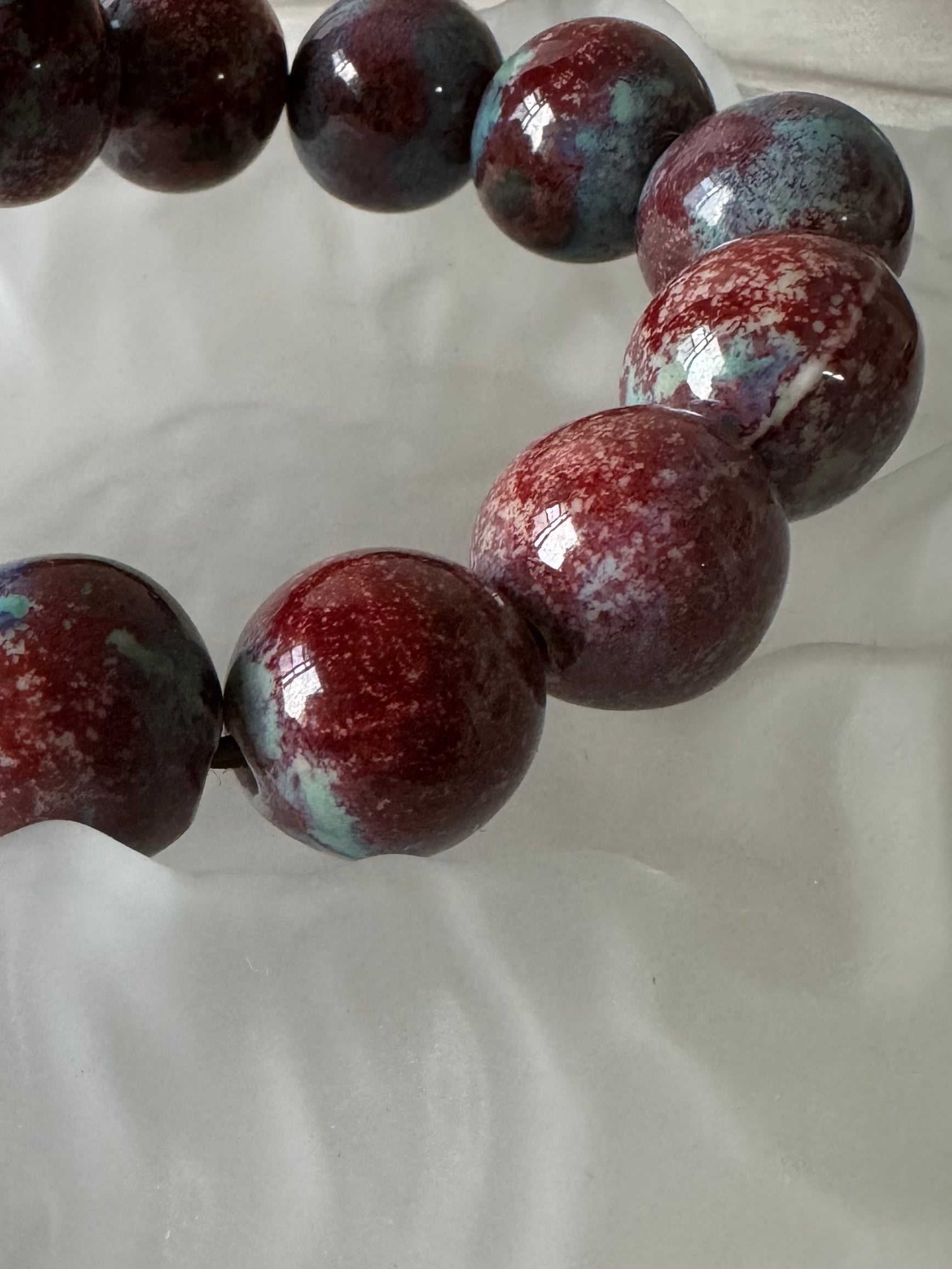 Ceramic bead bracelet, multicolored, fuchsia, red wine, unisex