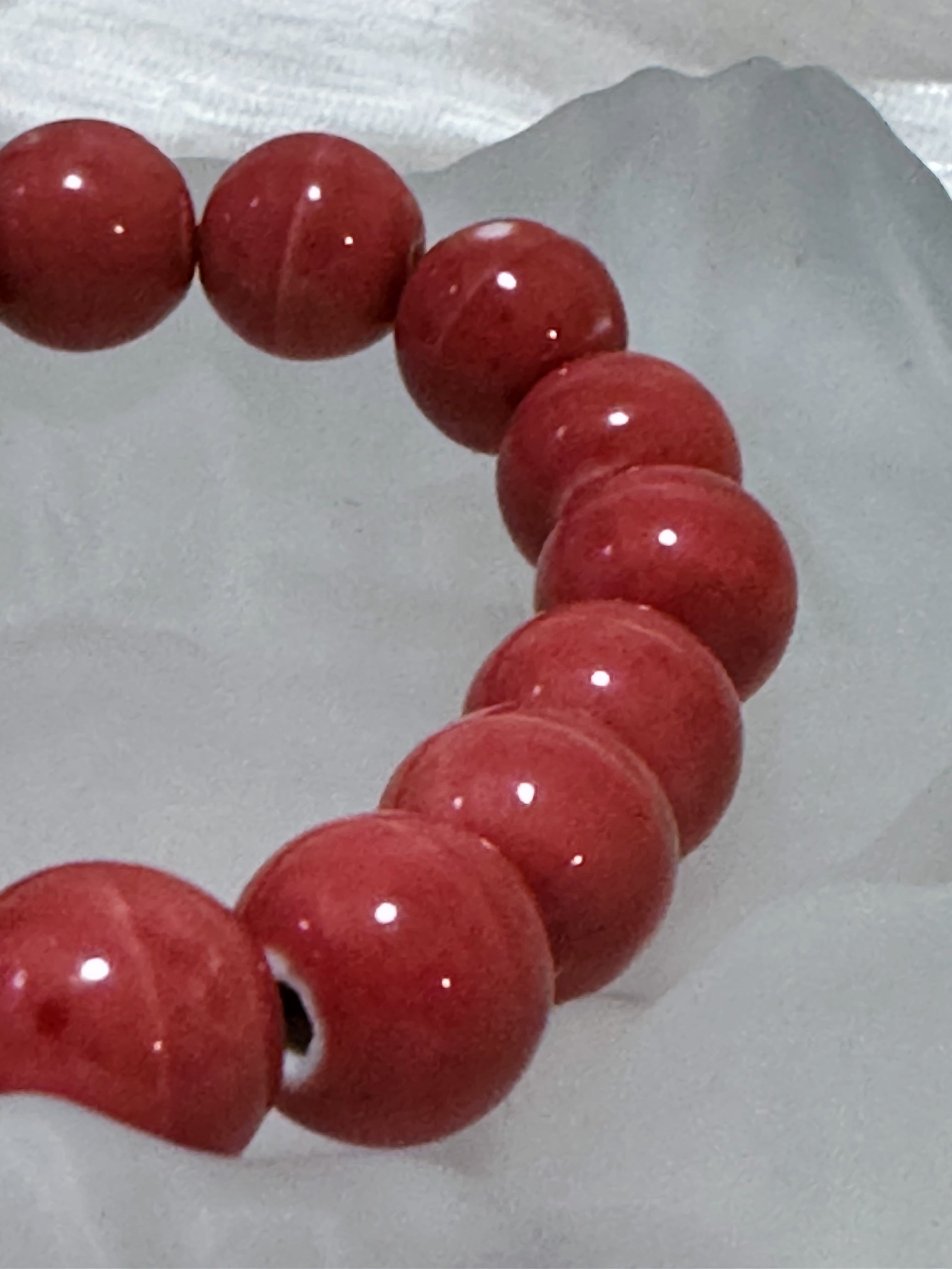 Ceramic bead bracelet, water red, coral red, all ceramic bead, handmade jewelry