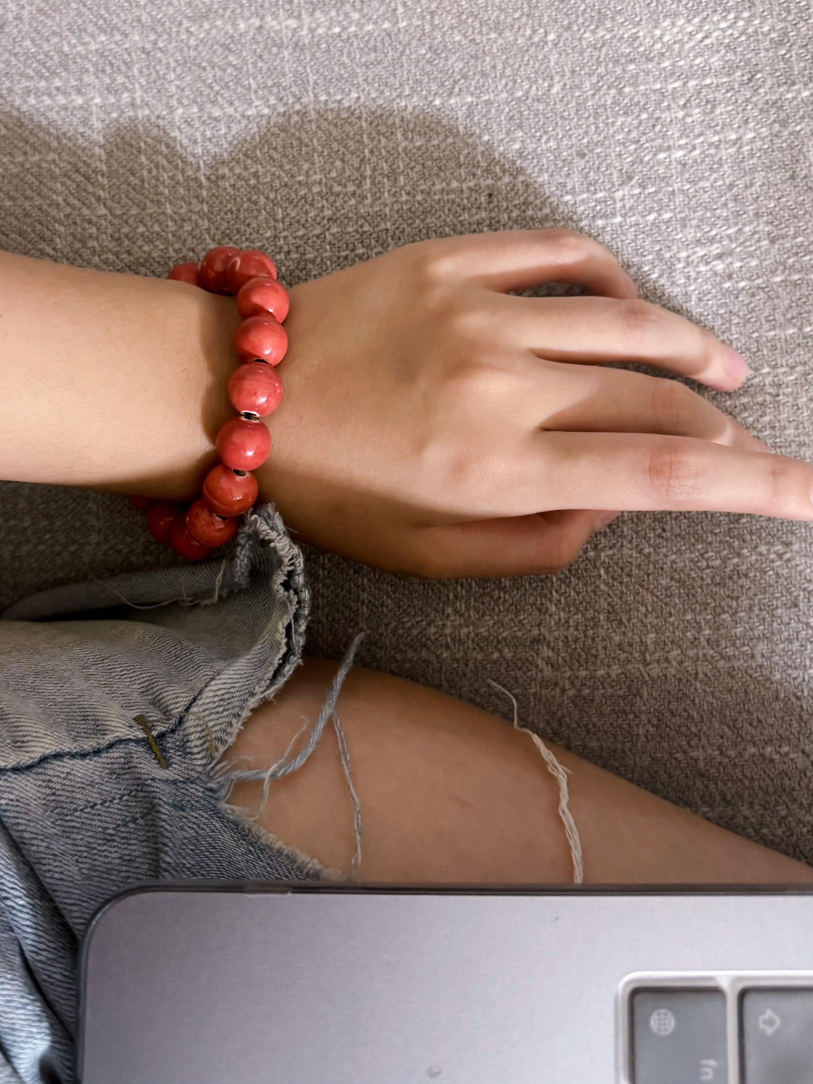 Ceramic bead bracelet, water red, coral red, all ceramic bead, handmade jewelry