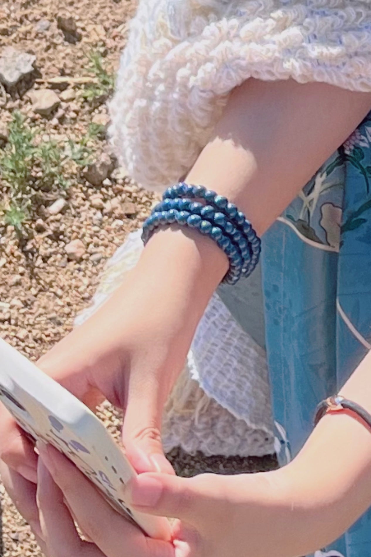 Ceramic bead bracelet, navy blue, sapphire, new chinese style