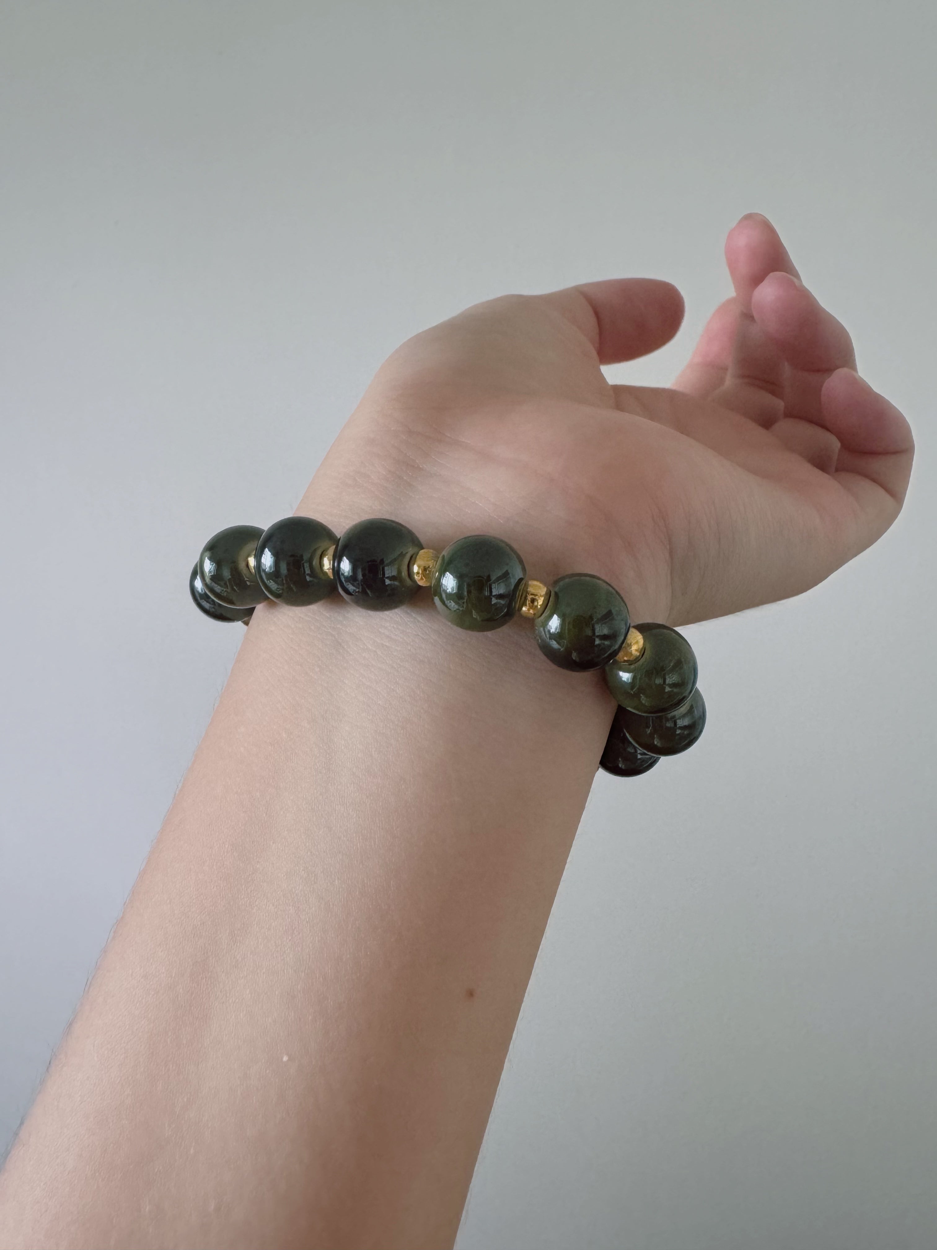 ceramic bracelet handicrafts with Fu, dark green, yellow-green