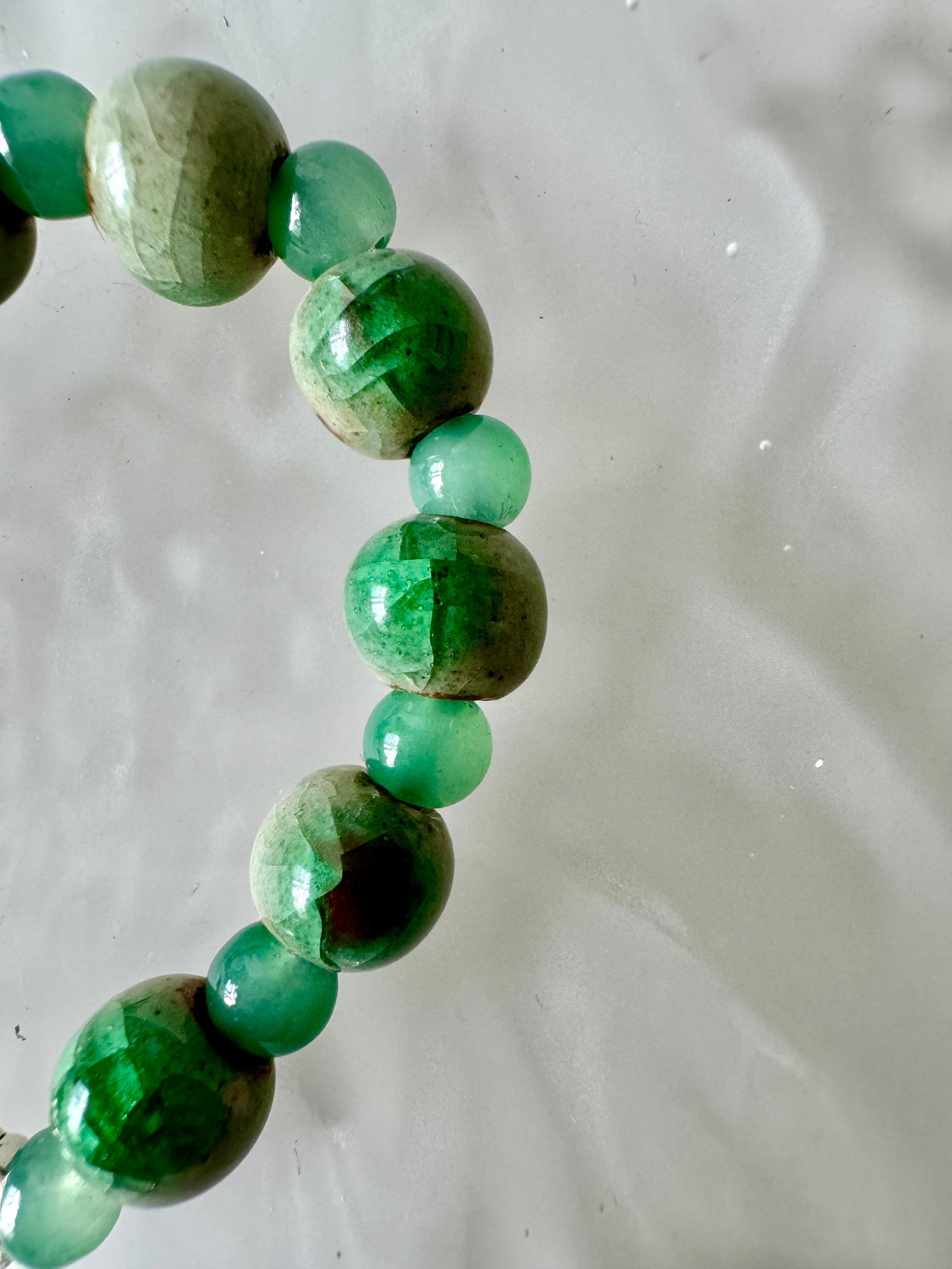 Ceramic bracelet handicrafts, emerald green, natural ice crack pattern