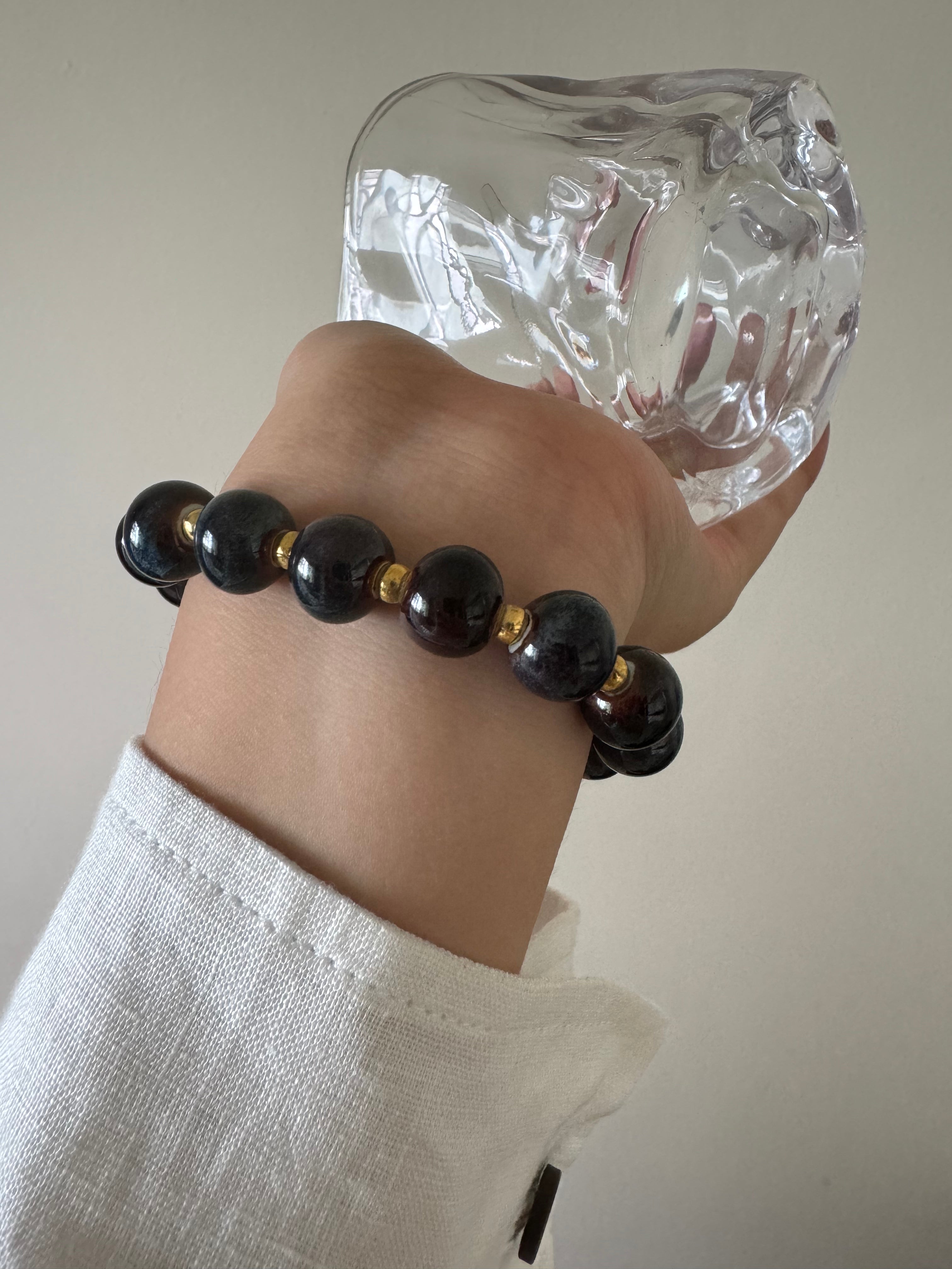 Ceramic bead bracelet, dark blue, blue purple, fortune-enhancing