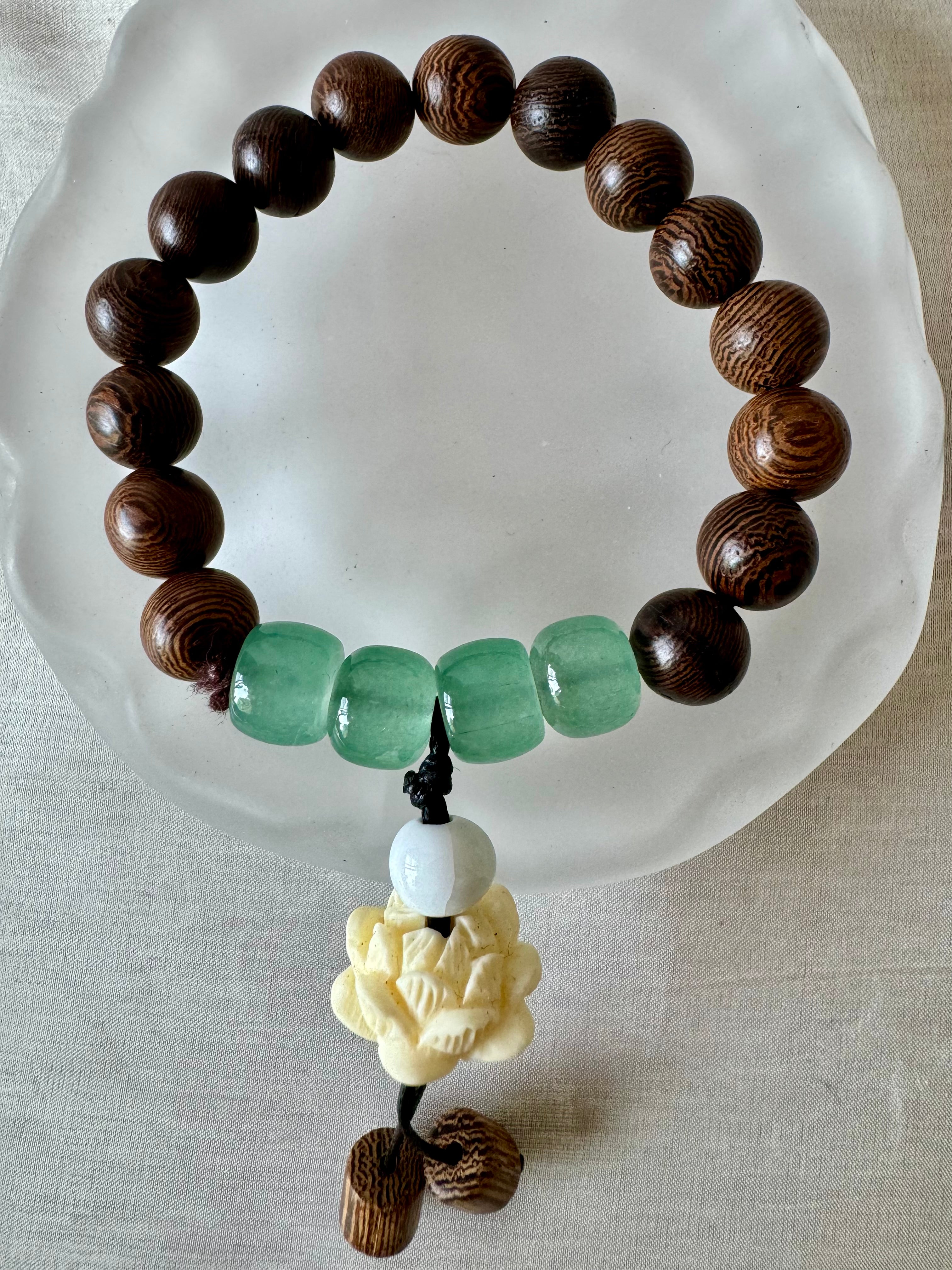 Pure Wood Bead Jewelry Bracelet, With Lotus Flower, New Chinese Style,  Wabi-sabi Style