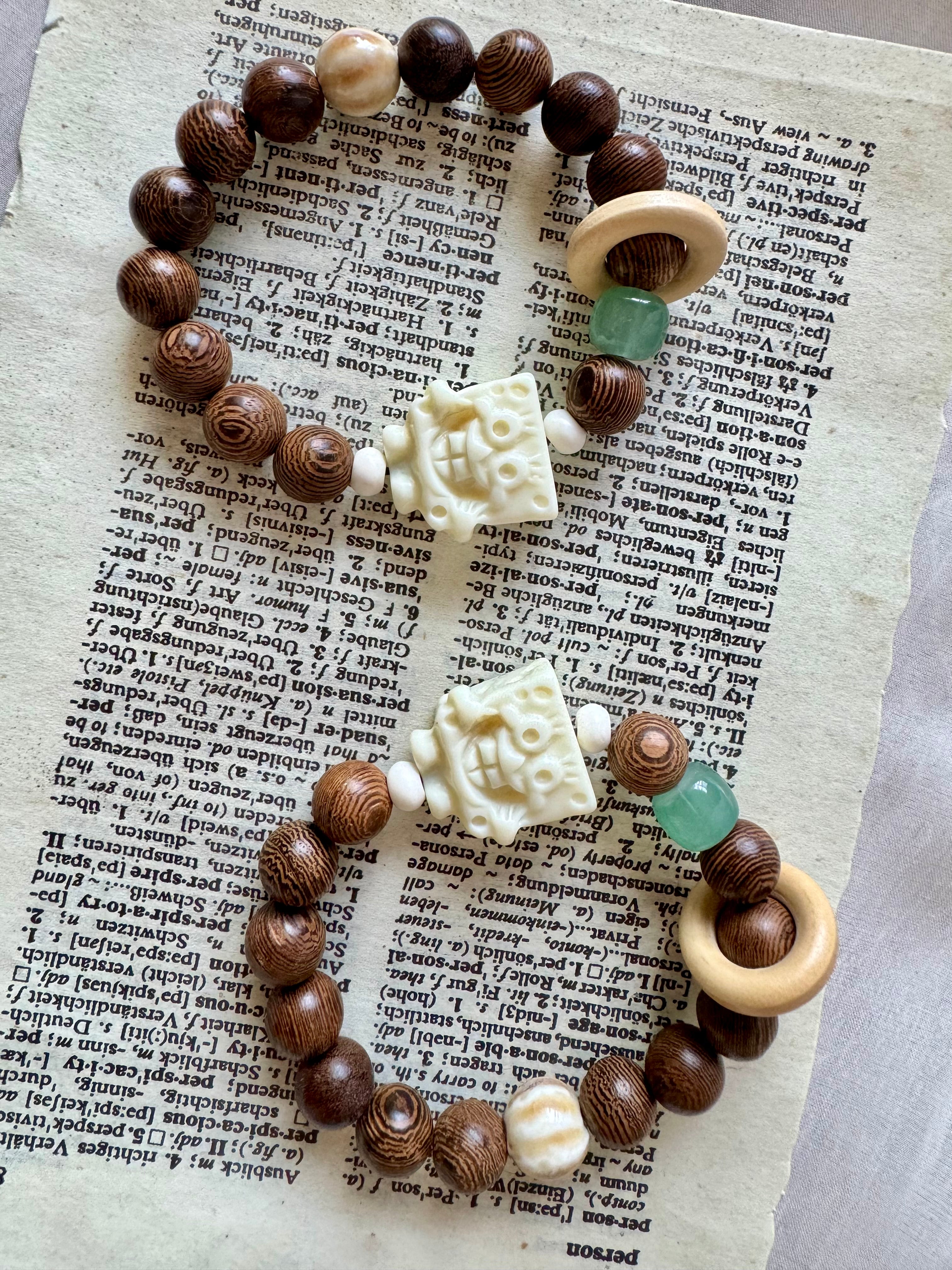 Vintage Wood Bead Bracelet, with SpongeBob Squarepants